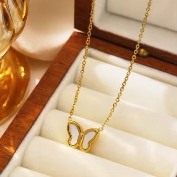 White and Gold Butterfly Necklace