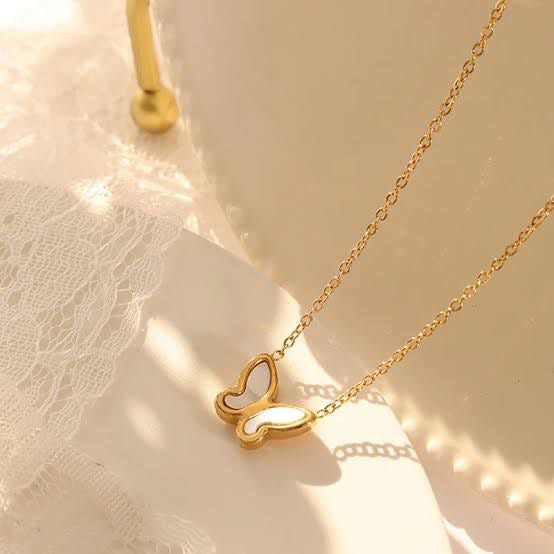 White and Gold Butterfly Necklace