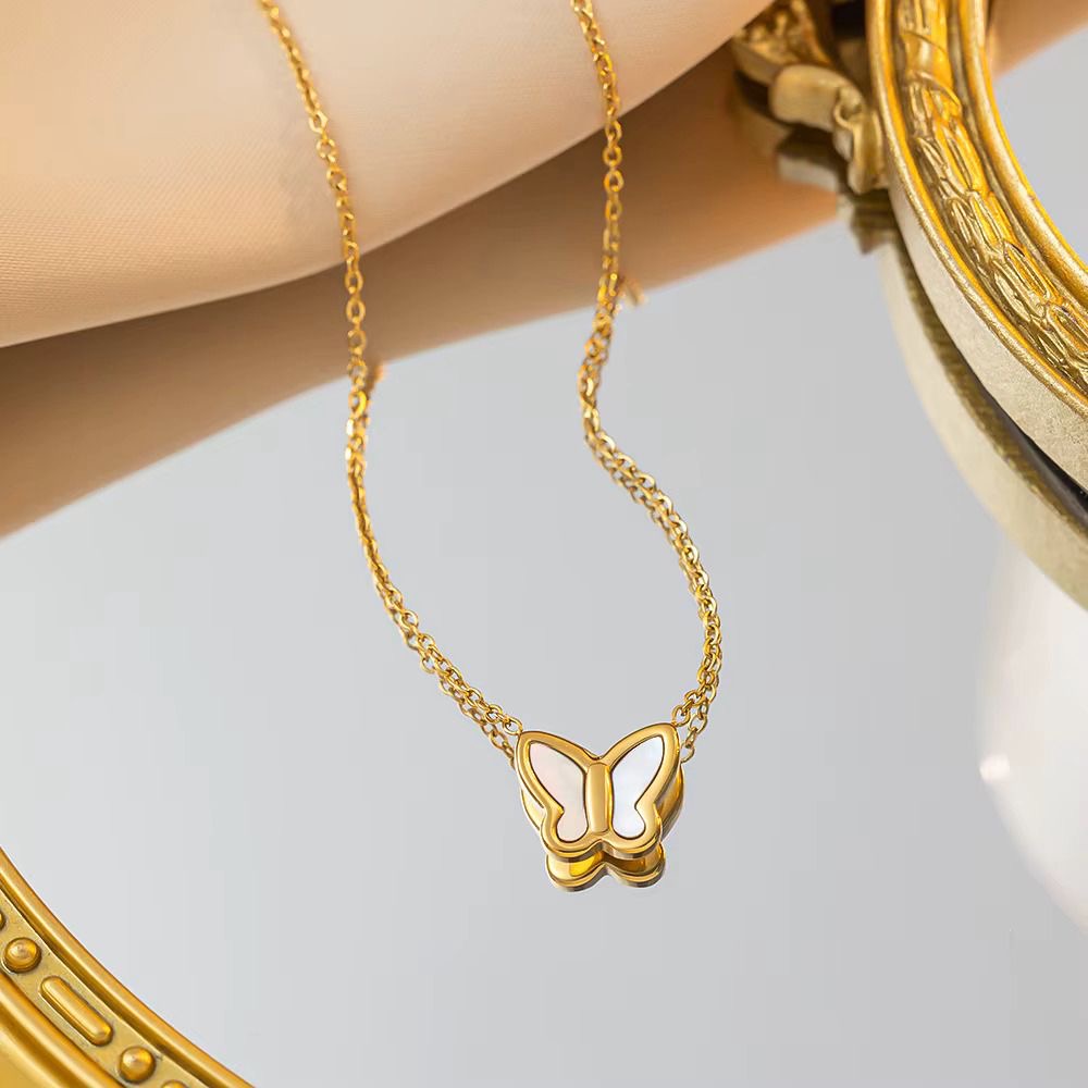 White and Gold Butterfly Necklace